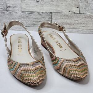 Ann Klein 9M Flat Slingback Colorful Basket Weave Buckle Close Top Boho Casual